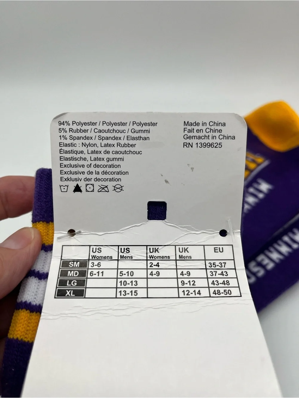 NFL Official Minnesota Vikings Purple, Gold Men’s LG Team Crew Socks